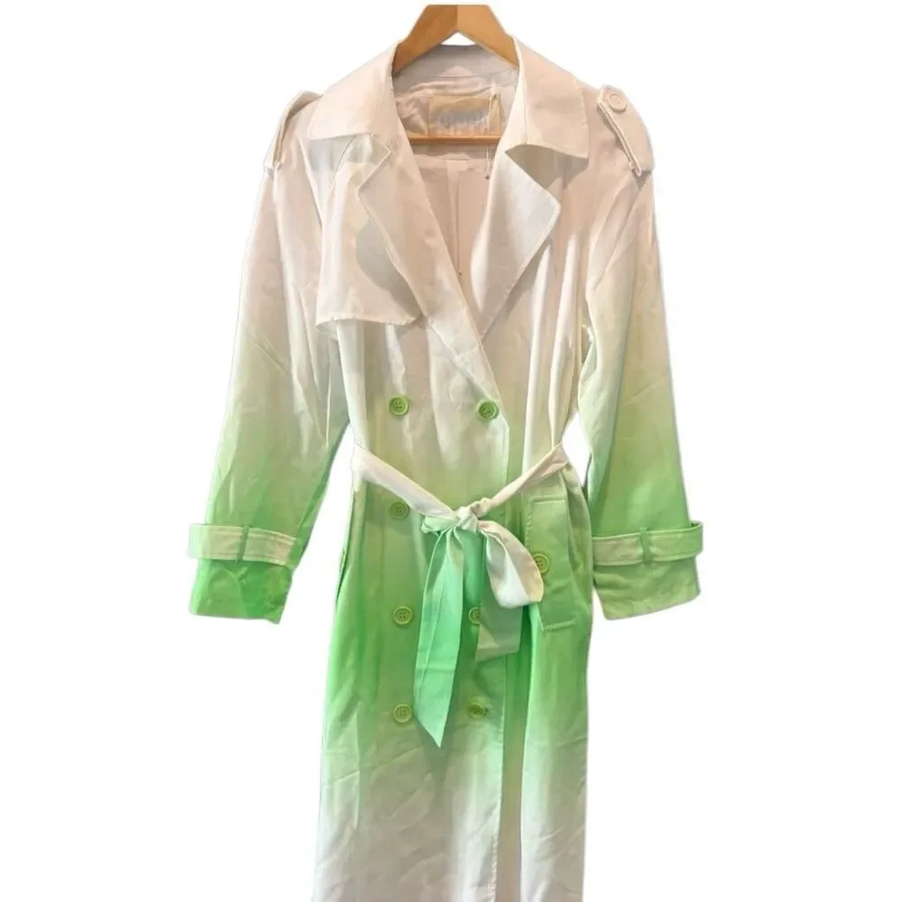 NWT PIPPA the Label Women's Beatrix Ombré Trench Coat in White/Lime Size Medium - Picture 6 of 8
